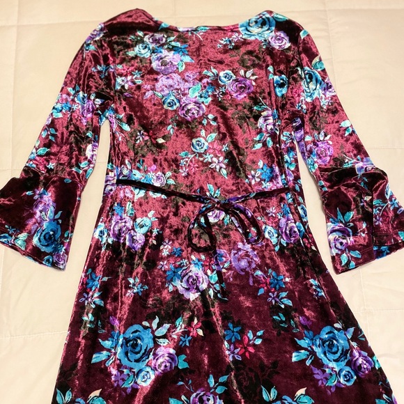 Justice Floral Velvet Purple Kids Dress (Size 12) - Picture 2 of 3